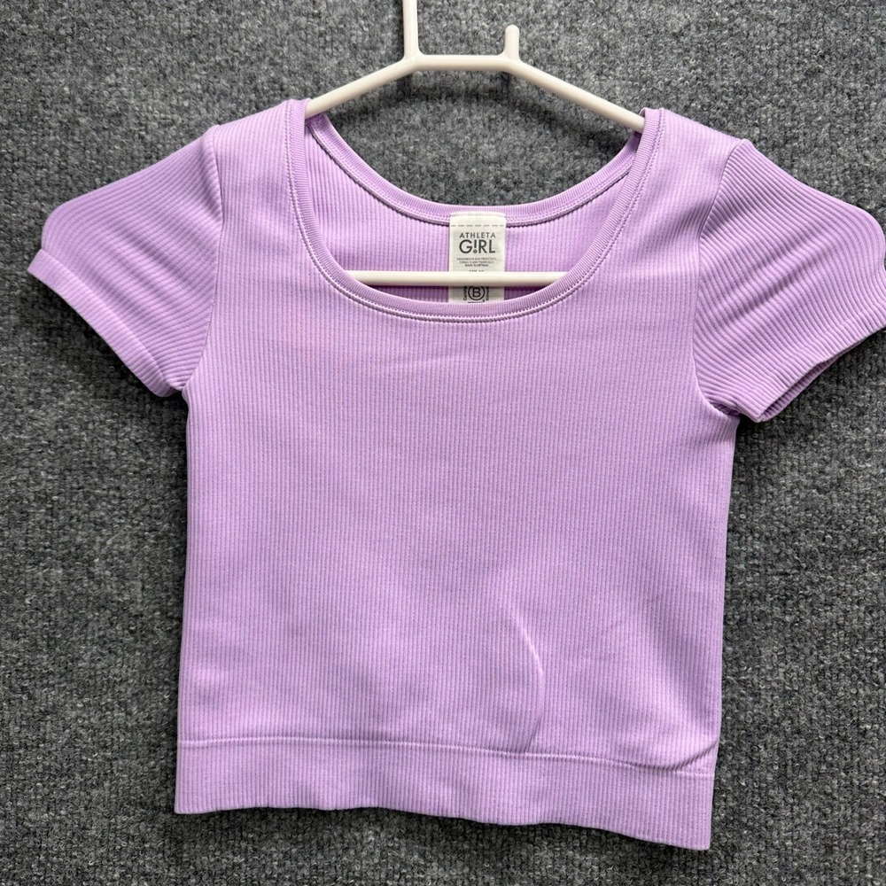 Athleta Girl Lavender Purple Ribbed Seamless Short Sleeve Crop Top M 8-10